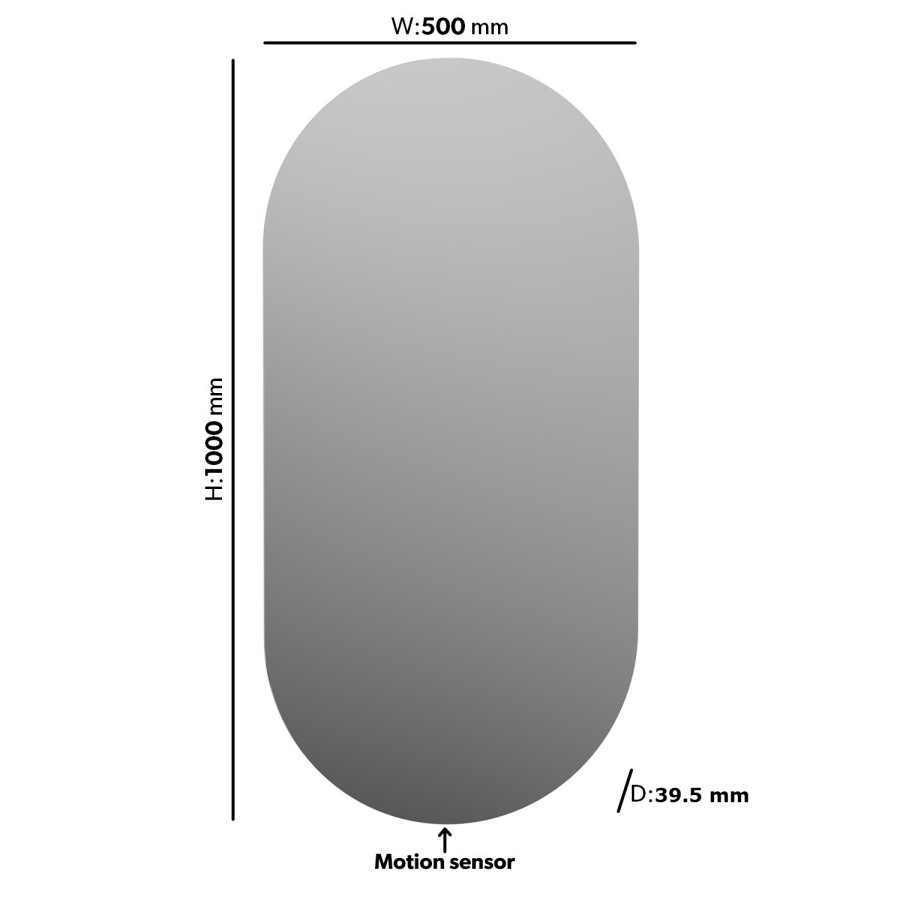 Oval Backlit Heated Bathroom Mirror with Lights 500 x 1000mm - Irena