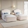 Cream Striped Upholstered Single Bed Frame with Storage Drawer - Isabelle