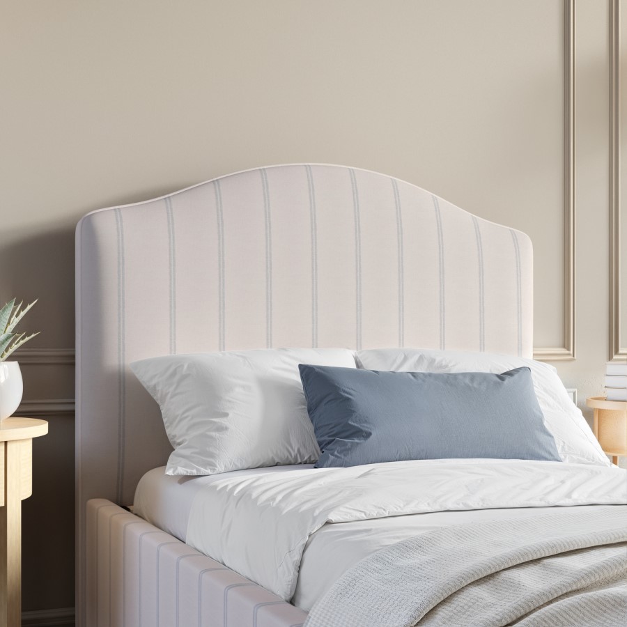 Cream Striped Upholstered Single Bed Frame with Storage Drawer - Isabelle