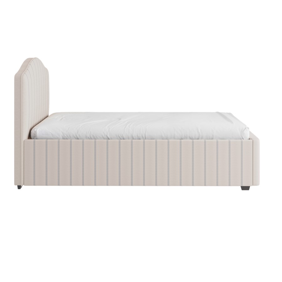 Cream Striped Upholstered Single Bed Frame with Storage Drawer - Isabelle