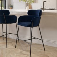 ALMOST PERFECT - Navy Velvet Curved Counter Stool - Isla
