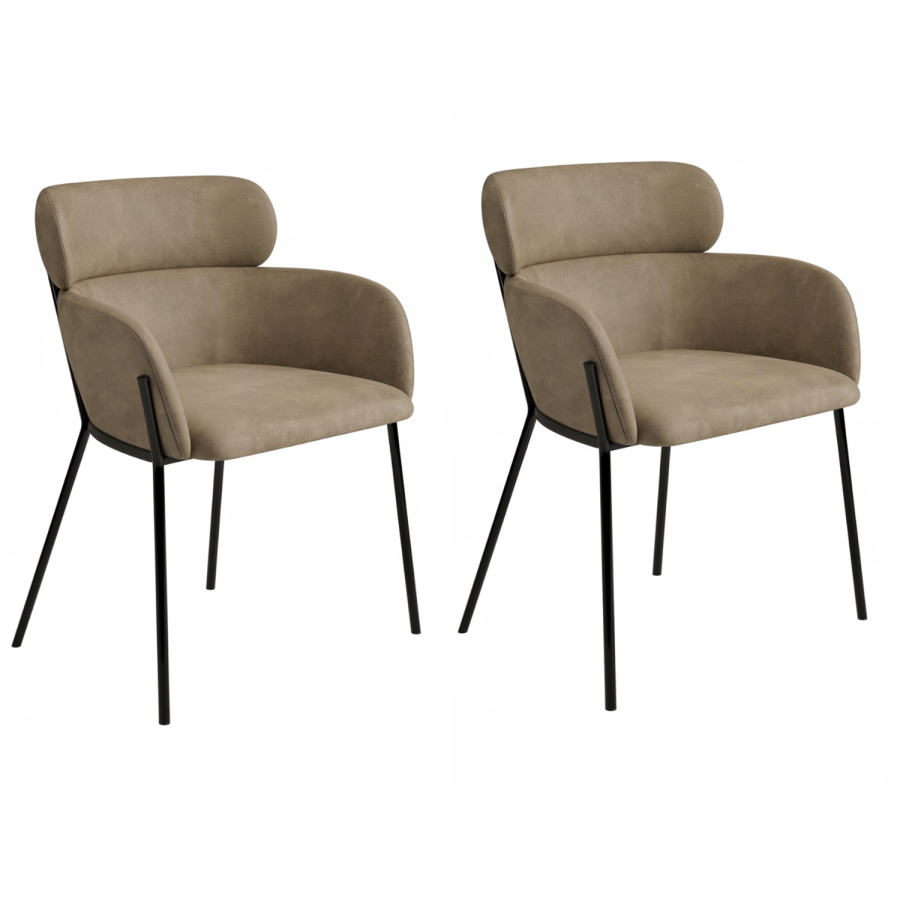 Set of 6 Beige Faux Leather Curved Dining Chairs - Isla