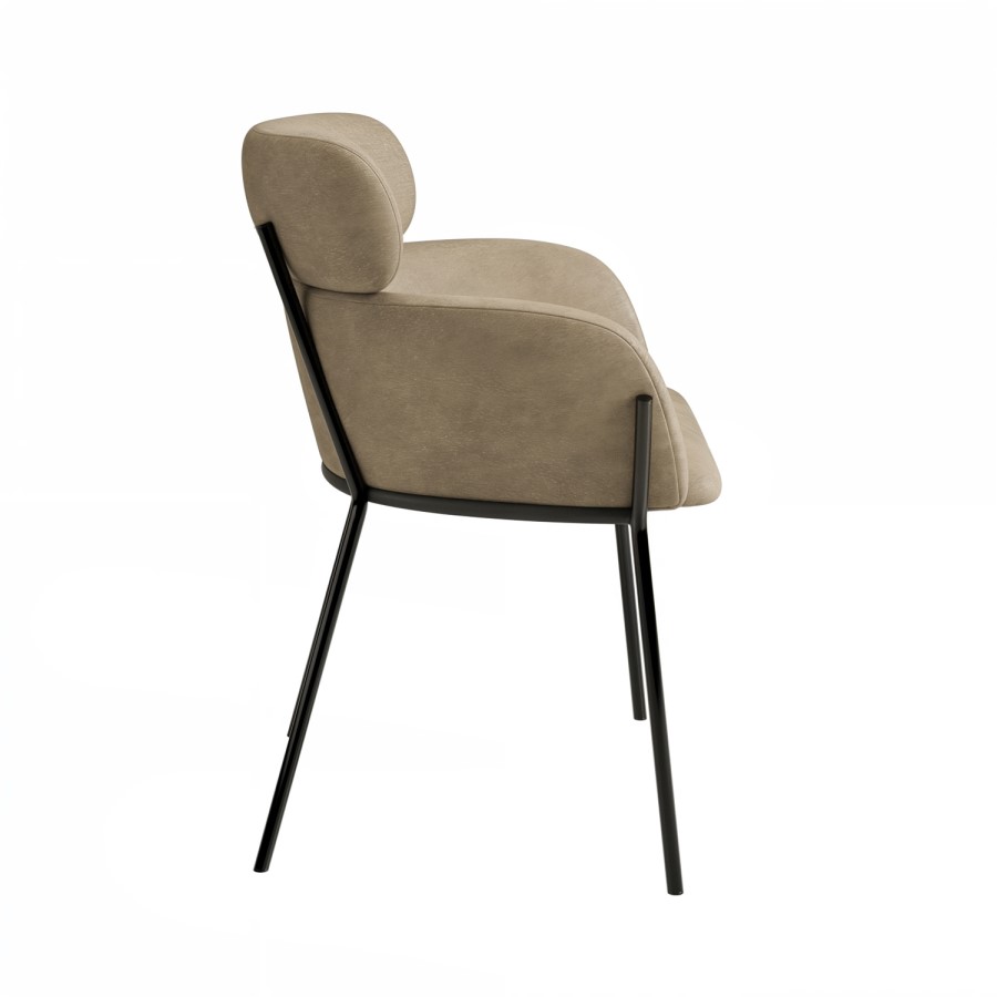 Set of 6 Beige Faux Leather Curved Dining Chairs - Isla