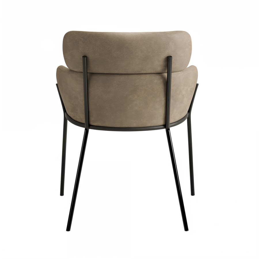 Set of 6 Beige Faux Leather Curved Dining Chairs - Isla