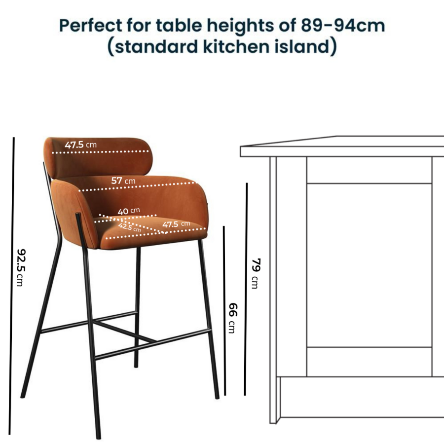 ONLY OPENED - Burnt Orange Velvet Curved Kitchen Stool with Back - Isla