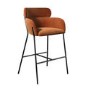 Set of 2 Burnt Orange Velvet Curved Kitchen Stools with Back - Isla