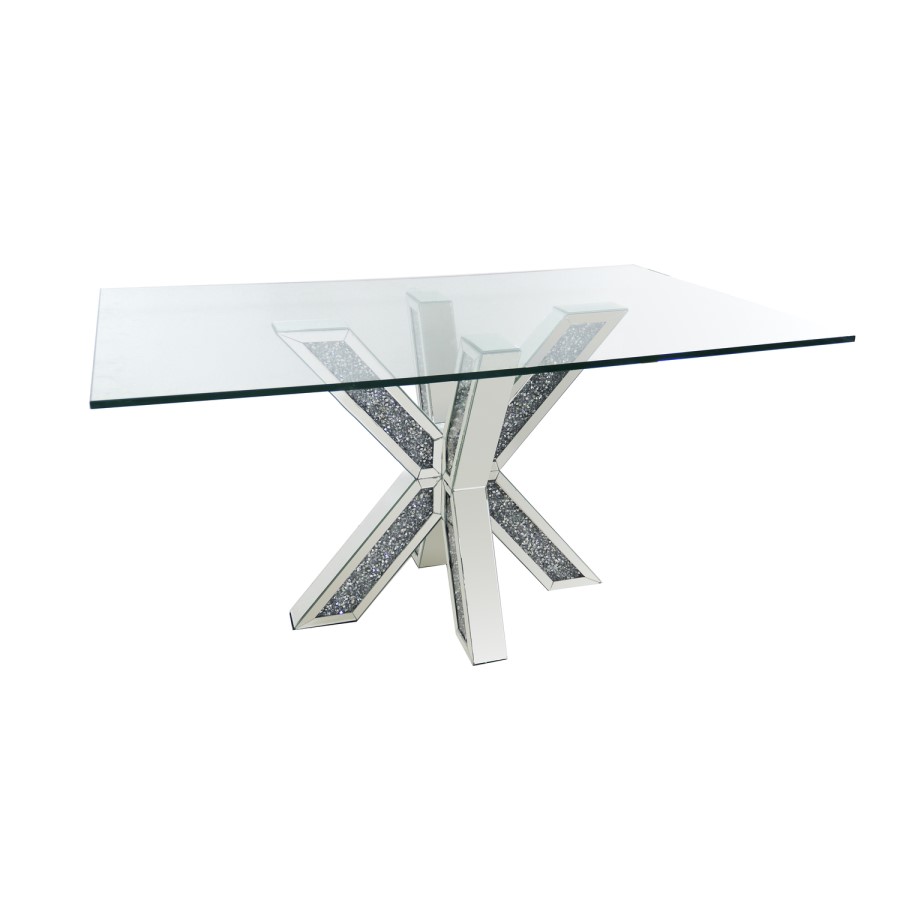 ONLY OPENED - Glass Top Rectangle Mirrored and Glitter Dining Table - Seats 6 - Jade Boutique