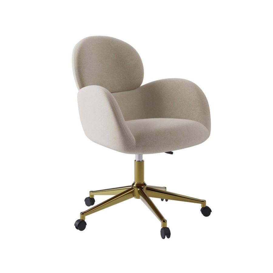 Beige Chenille Swivel Office Chair - Joelle
