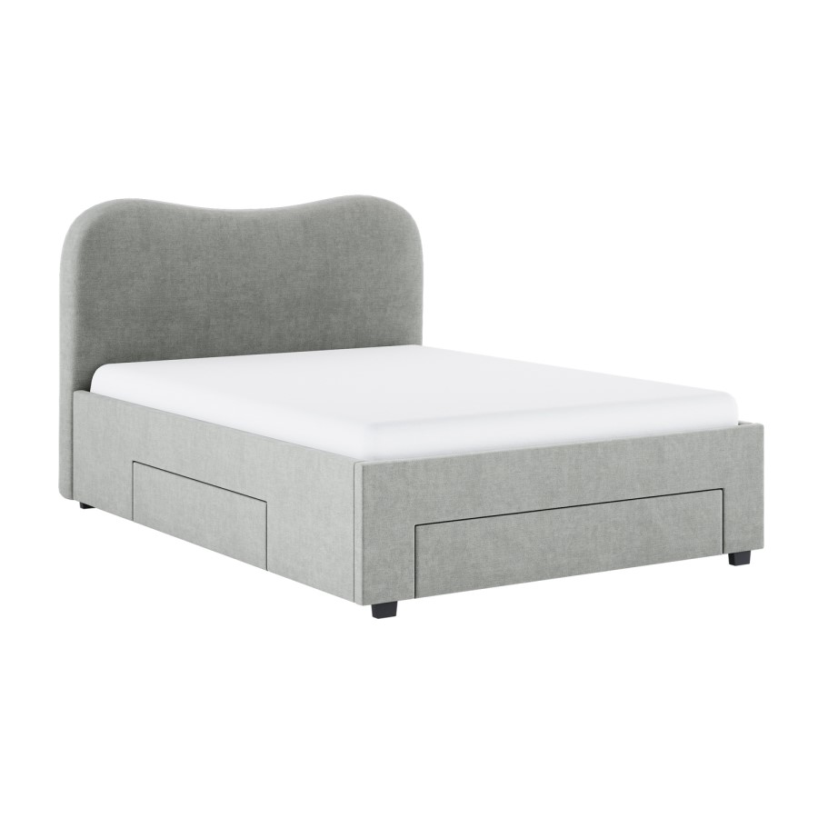 Grey Upholstered Double Bed Frame with Storage Drawers – Joanie