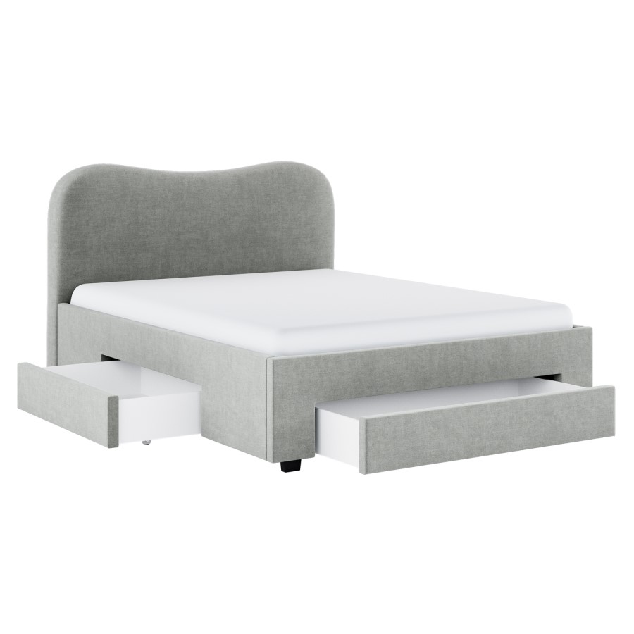 Grey Upholstered King Size Bed Frame with Storage Drawers – Joanie