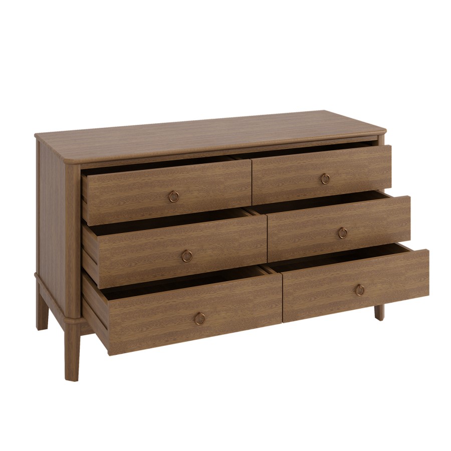 Wide Solid Pine Wood 6 Drawer Chest of Drawers - Josephine