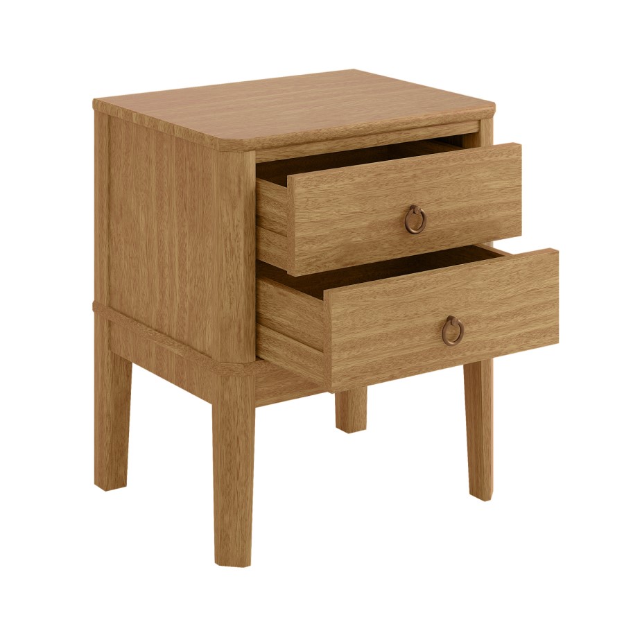 Solid Light Pine Wood 2 Drawer Bedside Table - Josephine