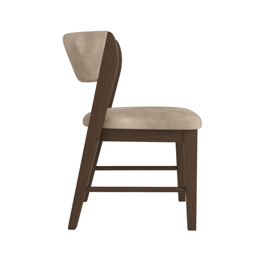 Set of 2 Beige PU Curved Back Wooden Dining Chairs with Walnut Finish Legs - June