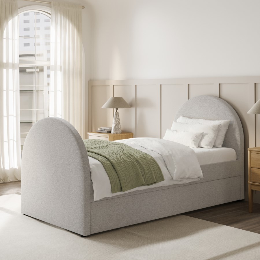 Grey Upholstered Single Guest Bed with Curved Headboard and Footboard - Kayla