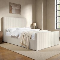 Cream Upholstered Double Side-Lift Ottoman Bed - Khloe