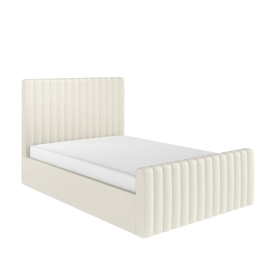 Cream Upholstered Double Side-Lift Ottoman Bed - Khloe