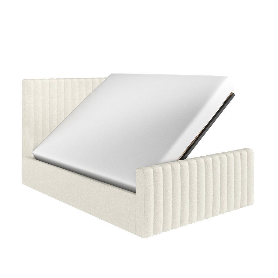 Cream Upholstered Double Side-Lift Ottoman Bed - Khloe