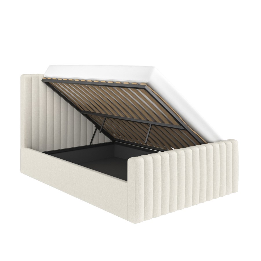 Cream Upholstered Small Double Side-Lift Ottoman Bed - Khloe
