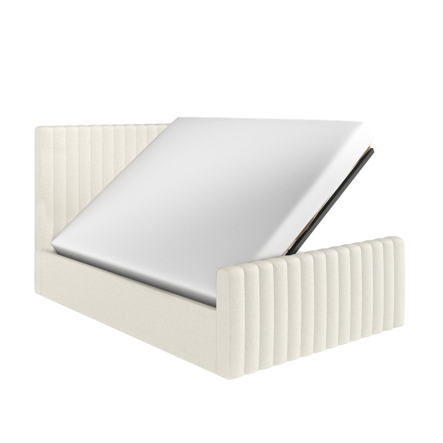 Cream Upholstered Small Double Side-Lift Ottoman Bed - Khloe