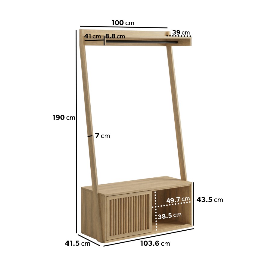 Solid Oak Open Wardrobe with Shelves - Kiyomi
