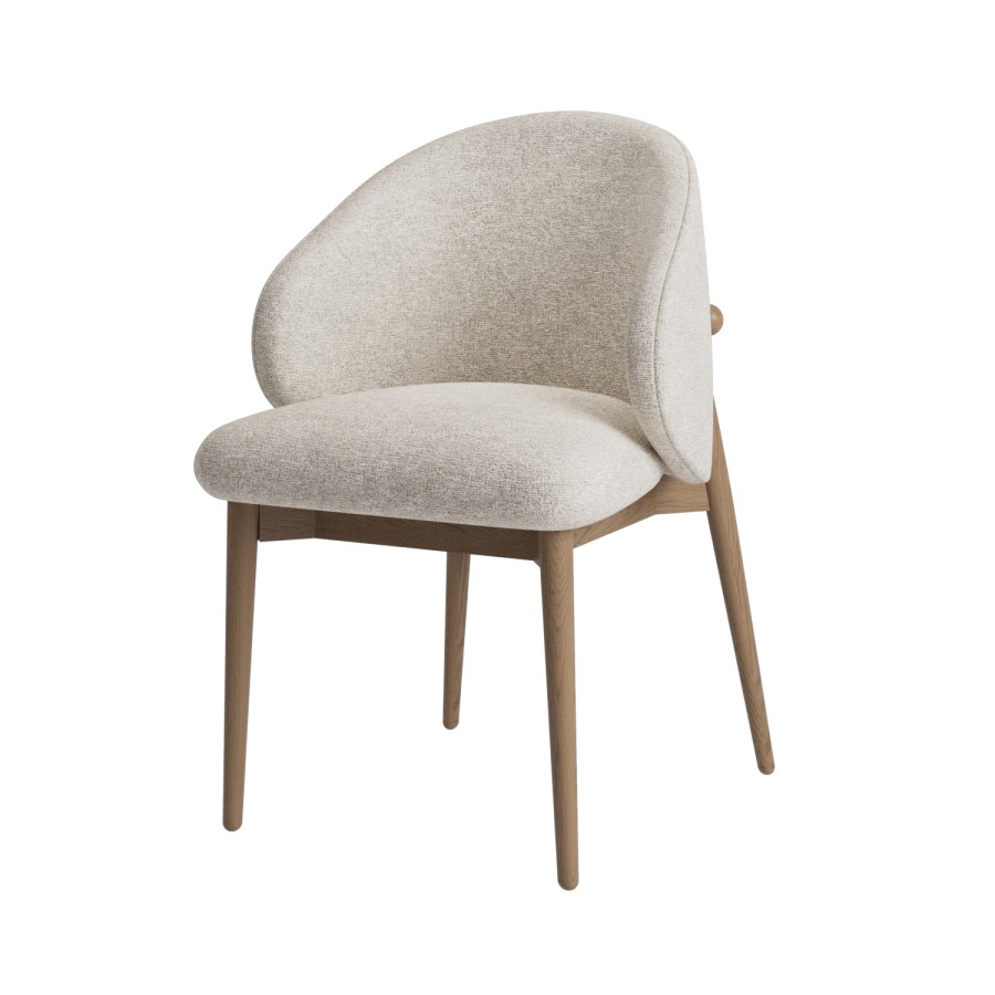 ONLY OPENED - Beige Upholstered Curved Dining Chair With Solid Rustic Oak Exposed Back - Kori