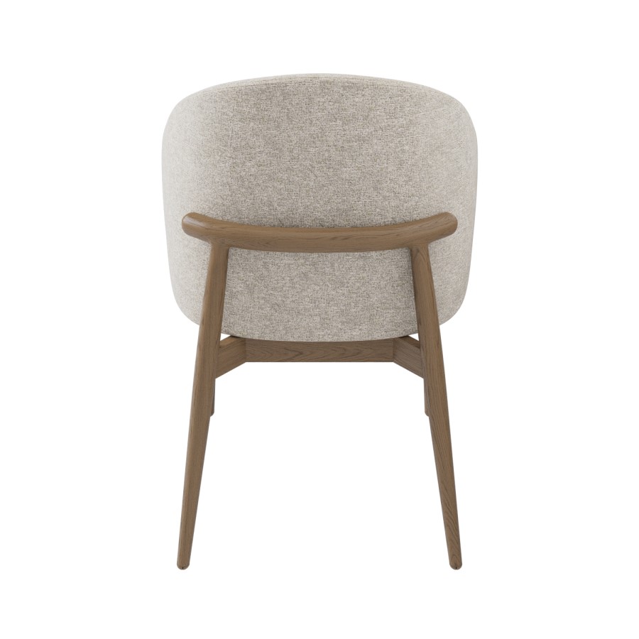 ONLY OPENED - Beige Upholstered Curved Dining Chair With Solid Rustic Oak Exposed Back - Kori