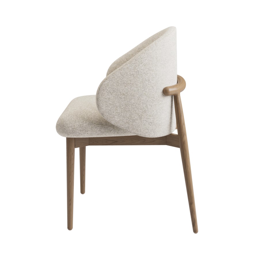 ONLY OPENED - Beige Upholstered Curved Dining Chair With Solid Rustic Oak Exposed Back - Kori