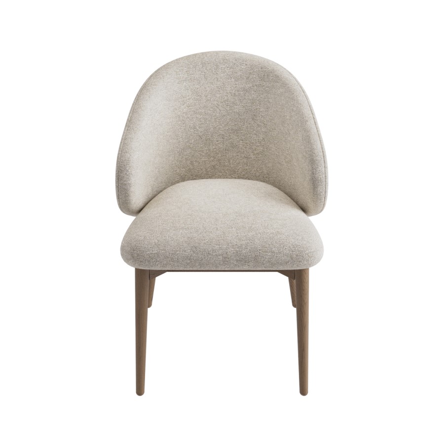 ONLY OPENED - Beige Upholstered Curved Dining Chair With Solid Rustic Oak Exposed Back - Kori