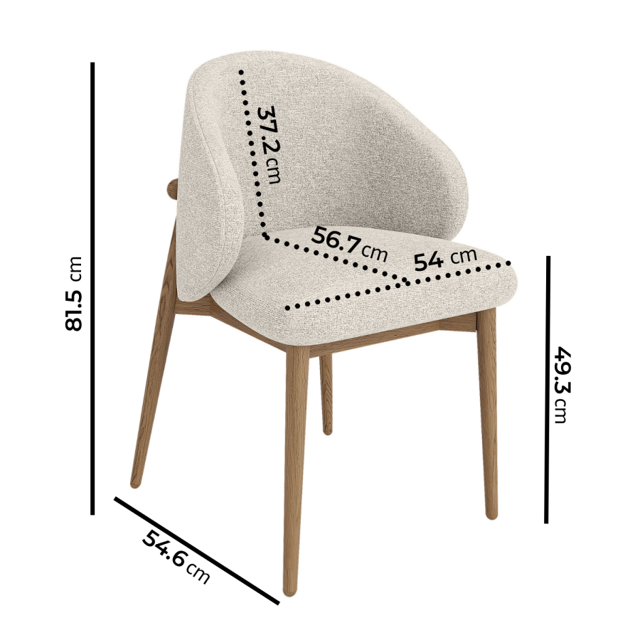 ONLY OPENED - Beige Upholstered Curved Dining Chair With Solid Rustic Oak Exposed Back - Kori