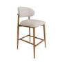 ONLY OPENED - Beige Upholstered Curved Kitchen Stool with Solid Rustic Oak Exposed Back - Kori
