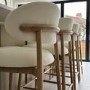 Cream Upholstered Curved Kitchen Stool with Limewash Solid Wood Exposed Back - Kori
