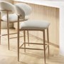 ONLY OPENED - Cream Upholstered Curved Kitchen Stool with Limewash Solid Wood Exposed Back - Kori