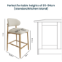 ONLY OPENED - Cream Upholstered Curved Kitchen Stool with Limewash Solid Wood Exposed Back - Kori