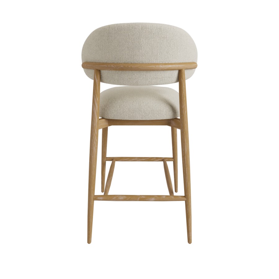 ONLY OPENED - Cream Upholstered Curved Kitchen Stool with Limewash Solid Wood Exposed Back - Kori