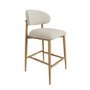 ONLY OPENED - Cream Upholstered Curved Kitchen Stool with Limewash Solid Wood Exposed Back - Kori
