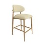 Cream Upholstered Curved Kitchen Stool with Limewash Solid Wood Exposed Back - Kori