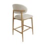 ONLY OPENED - Cream Upholstered Curved Kitchen Stool with Limewash Solid Wood Exposed Back - Kori