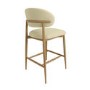 Cream Upholstered Curved Kitchen Stool with Limewash Solid Wood Exposed Back - Kori