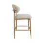 ONLY OPENED - Cream Upholstered Curved Kitchen Stool with Limewash Solid Wood Exposed Back - Kori