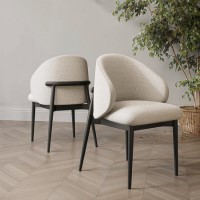 ONLY OPENED - Cream and Black Upholstered Curved Dining Chair with Wooden Exposed Back - Kori