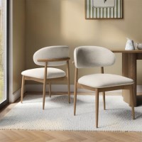 Beige Upholstered Curved Dining Chair with Solid Wood Exposed Back - Kori