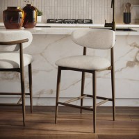 Walnut and Beige Upholstered Curved Kitchen Stool with Solid Wood Open Back - Kori