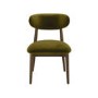Set of 6 Walnut and Olive Green Velvet Curved Dining Chairs with Solid Wood Open Back - Kori