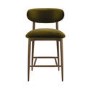 Set of 2 Walnut and Olive Green Velvet Curved Kitchen Stools with Solid Wood Open Back - Kori