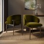 Walnut and Olive Green Velvet Curved Dining Chair with Solid Wood Exposed Back - Kori