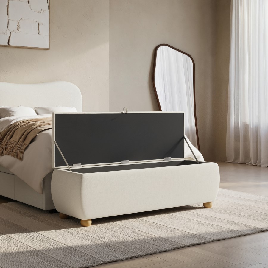 Cream Upholstered Ottoman Storage Blanket Box 124cm - Lacey