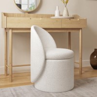 GRADE A2 - Off-White Boucle Dressing Table Chair with Ottoman Storage - Leah