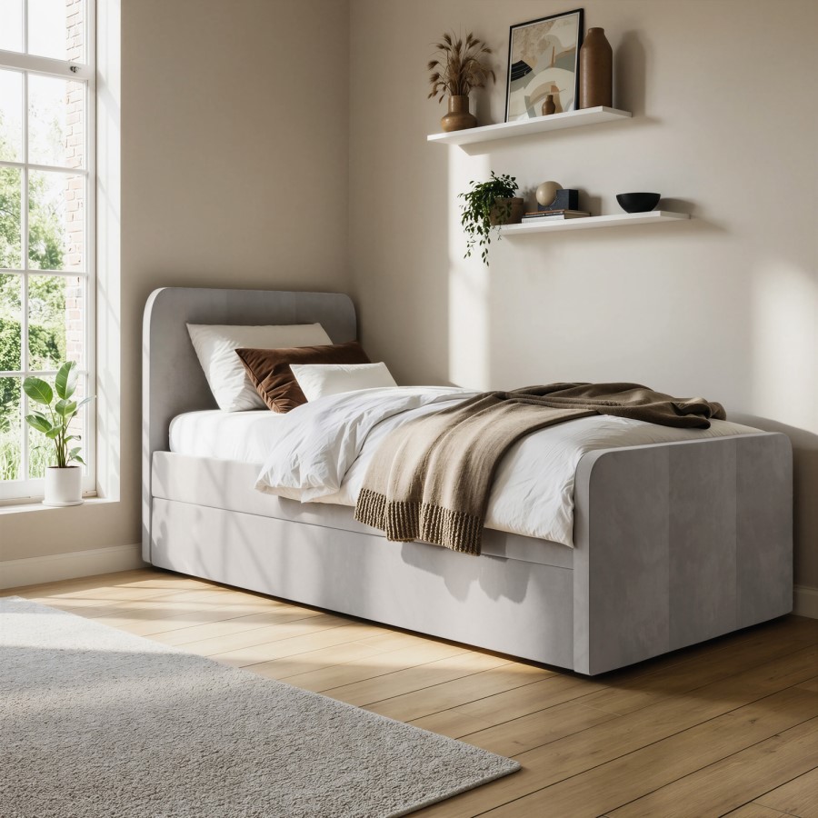 Grey Velvet Single Guest Bed with Trundle - Layla