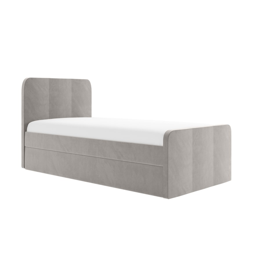 Grey Velvet Single Guest Bed with Trundle and 1 Mattress - Layla