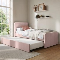 Pink Velvet Single Guest Bed with Trundle and 1 Mattress - Layla